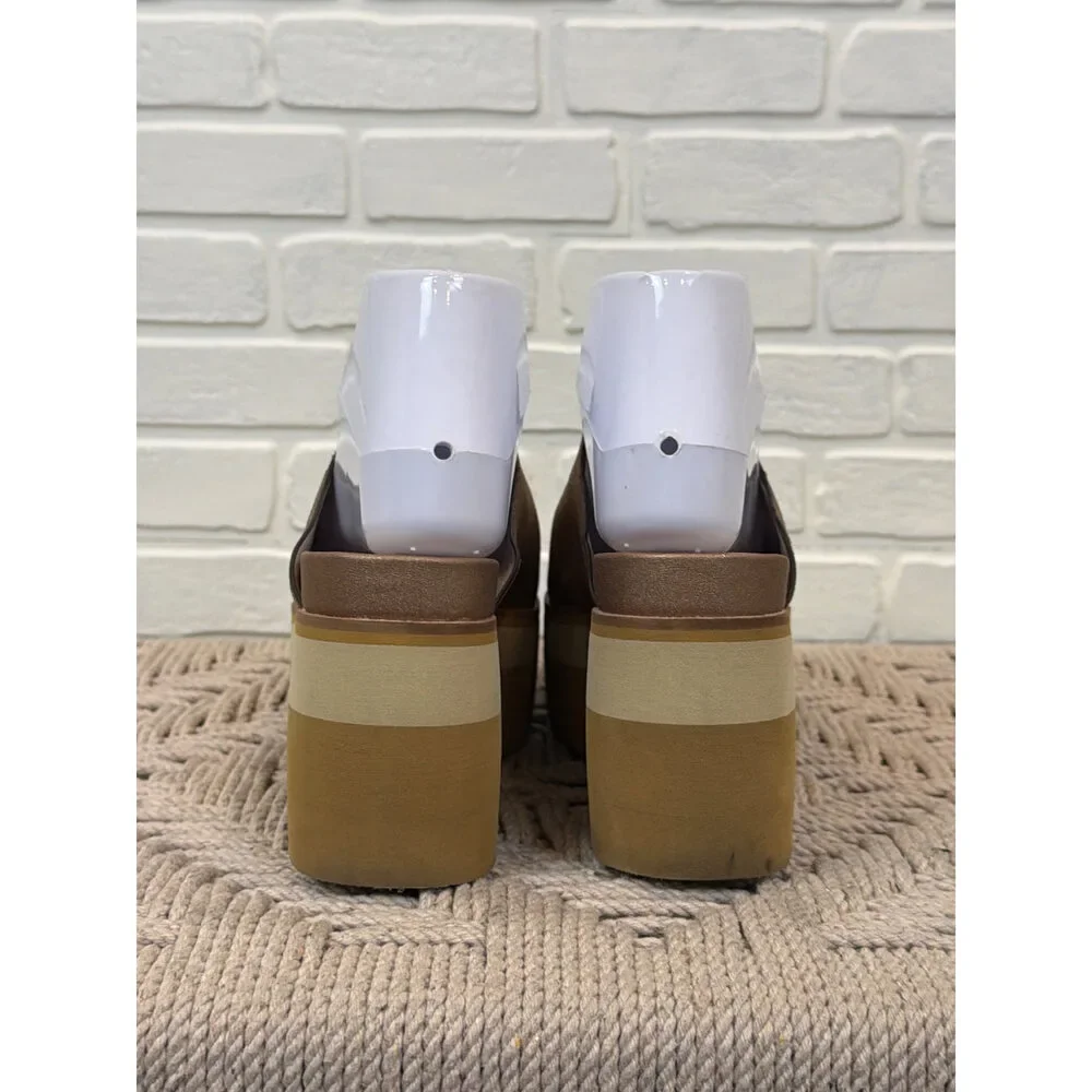 Naked Feet Flow Bronze Leather Platform Slide Sandals Size 7.5, Brown